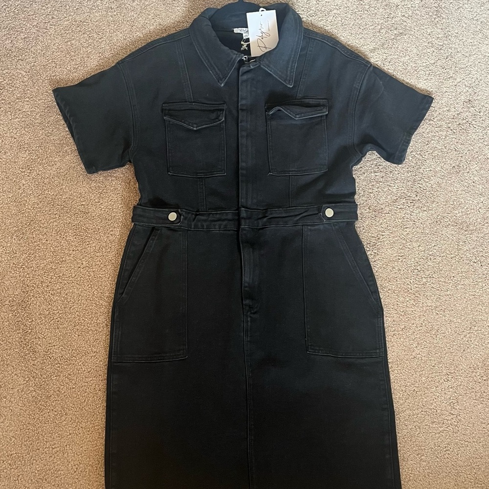 Black Short Sleeve Denim Dress